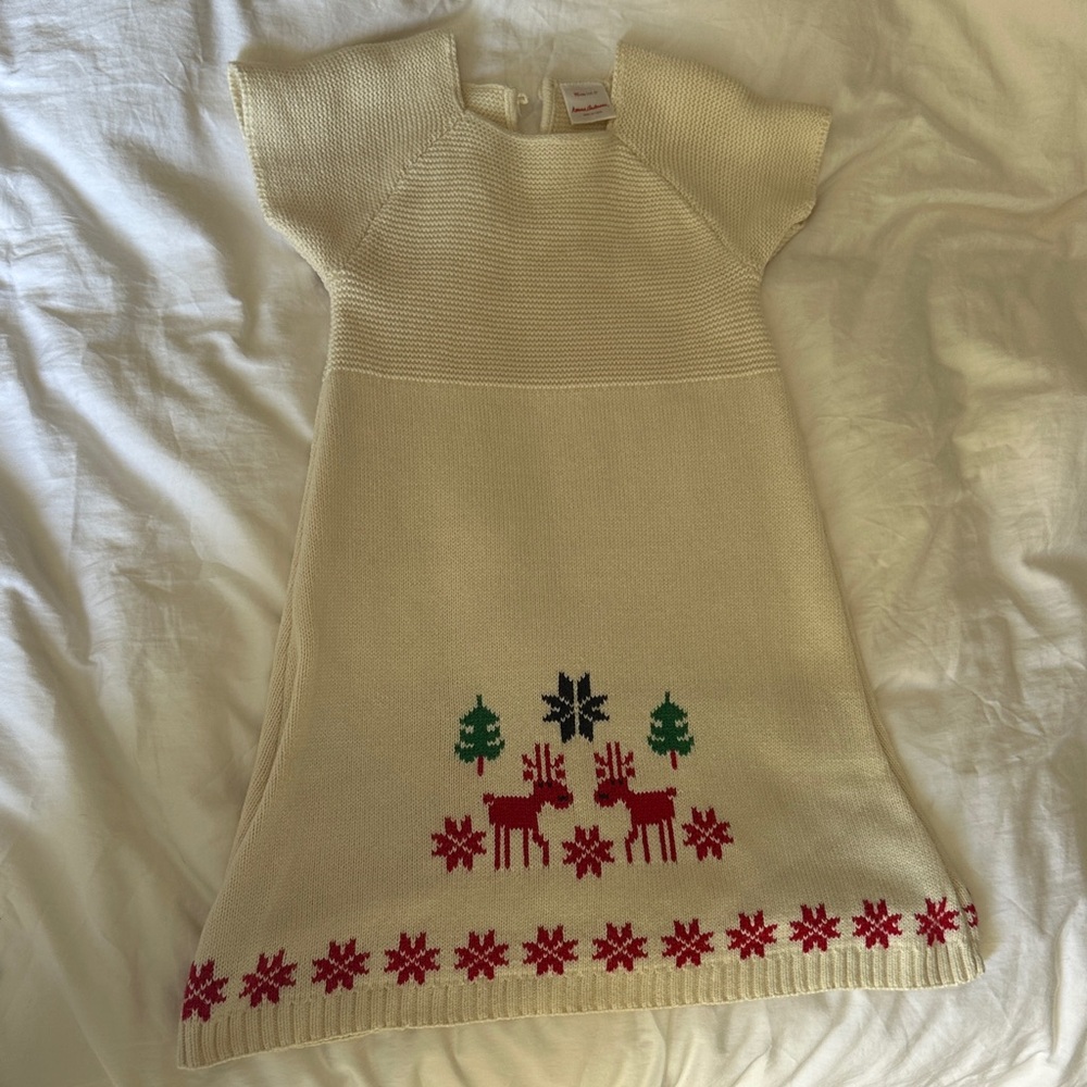 Hanna Andersson Cream Knit Dress with Red and Green Accents